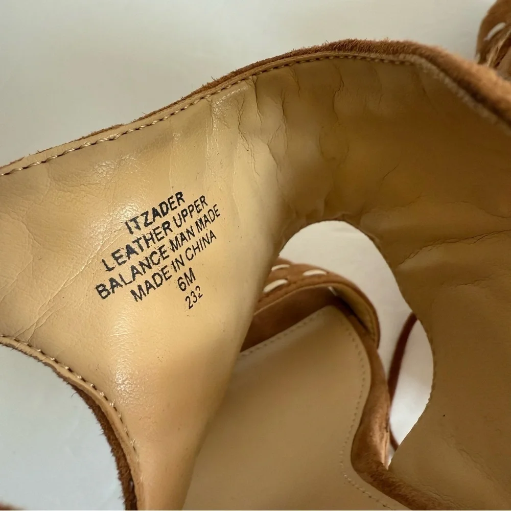Boho Brown Tan Wedge Cork Platform Heel Sandals Ankle Strap Women Size 6